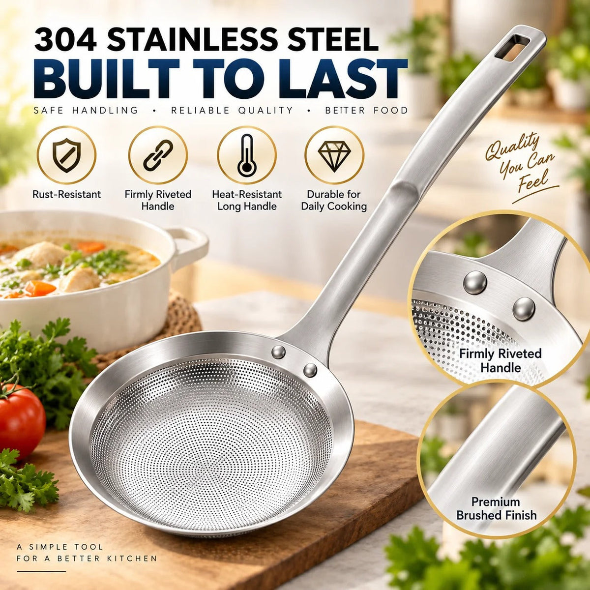 🎉Filter Scoop SUS304 Stainless Steel Fat Skimmer Spoon