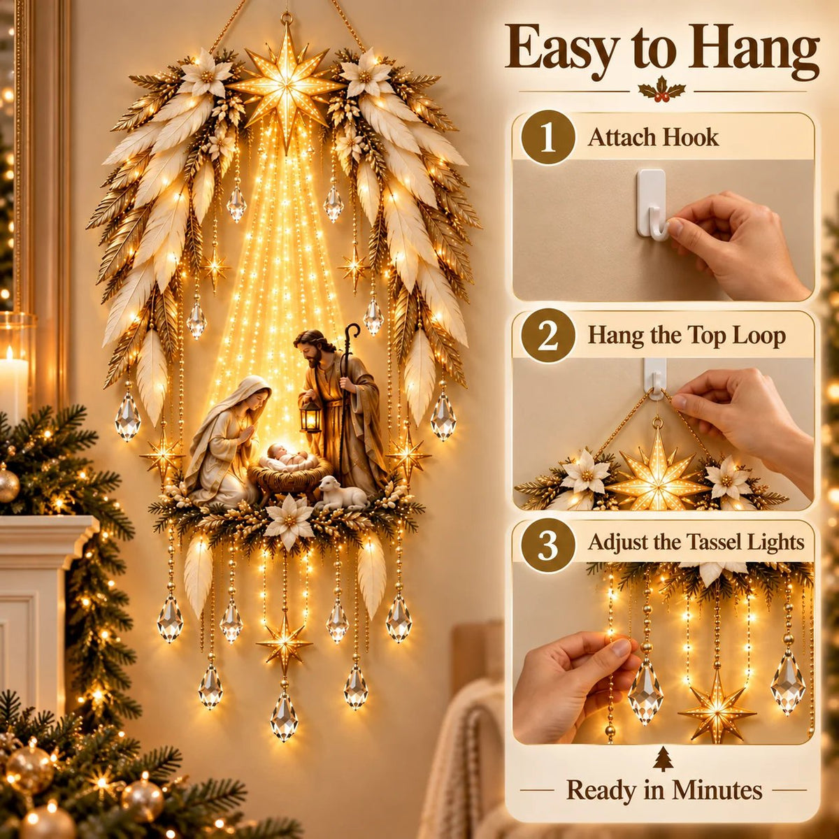 ✨👼 “Heavenly Angel Wings” – Nativity Scene Lighting ✨ – Illuminated Christmas Wall Decoration ✈️