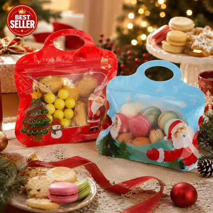🎁Easy Fill, Easy Seal🎄 Festive Self-Seal Treat Bags – Santa & Snowman Print 💖 Resealable, Food-Safe & Perfect for Cookies, Chocolates & Little Gifts 🎅⛄