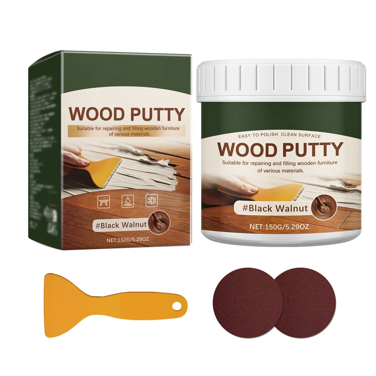 🚪Wood Repair Filler Putty – Fills Cracks & Chips, Smooths Surfaces, Blends with Dark Wood