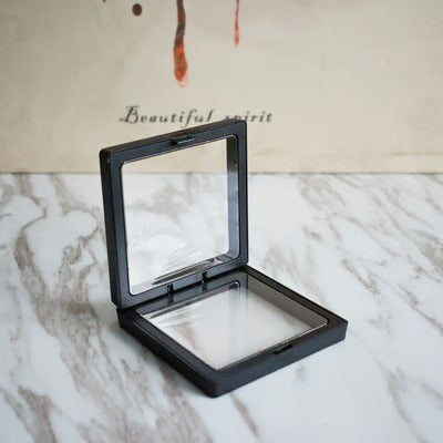 🖤Suspension PE‑Film Jewelry Display Box ✨Black Transparent Storage Case With Moon‑Star Piercing Silver Ring, For Rings Necklaces & Badges