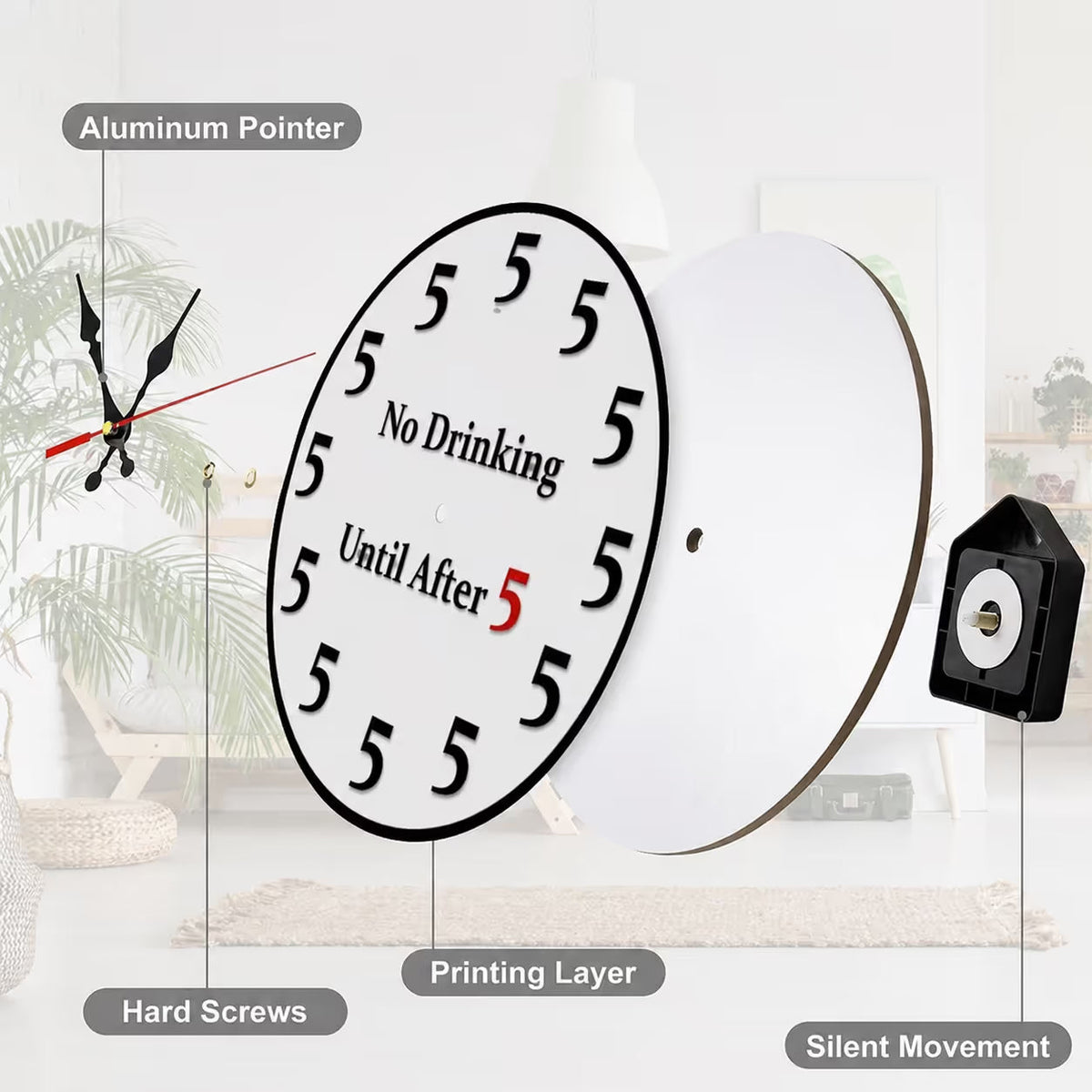 Funny "No Drinking Until After 5" Round Wall Clock