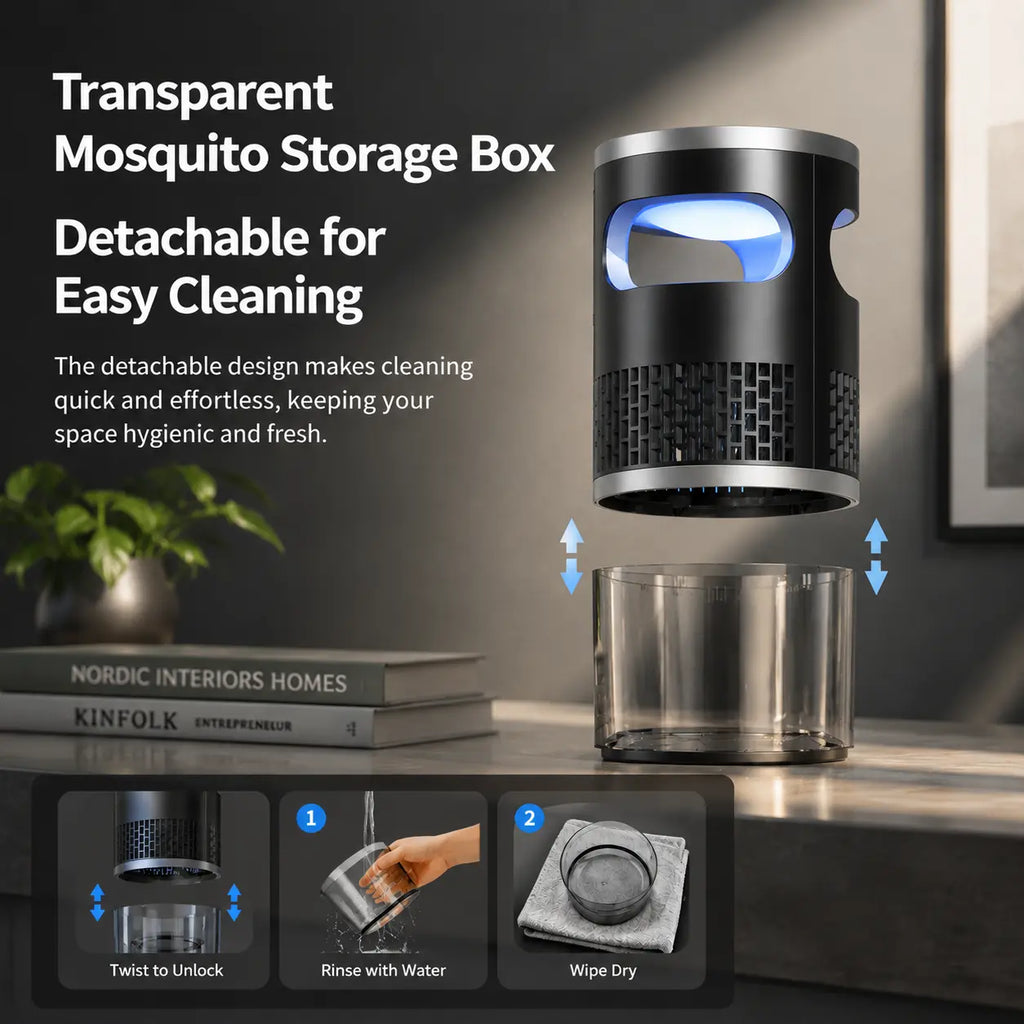 Indoor Insect Trap with Light and Suction Non Zapper Flying Bug Catcher for Mosquitoes Fruit Flies Gnats and Moths（Includes One 18650 Rechargeable Lithium Battery）