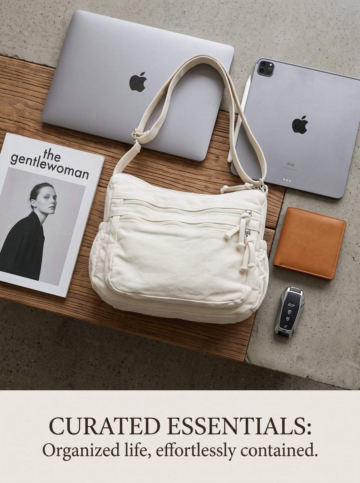 👜✨ Distressed Canvas Messenger Bag – Multi-Zipper Layered Design, Wide Adjustable Strap