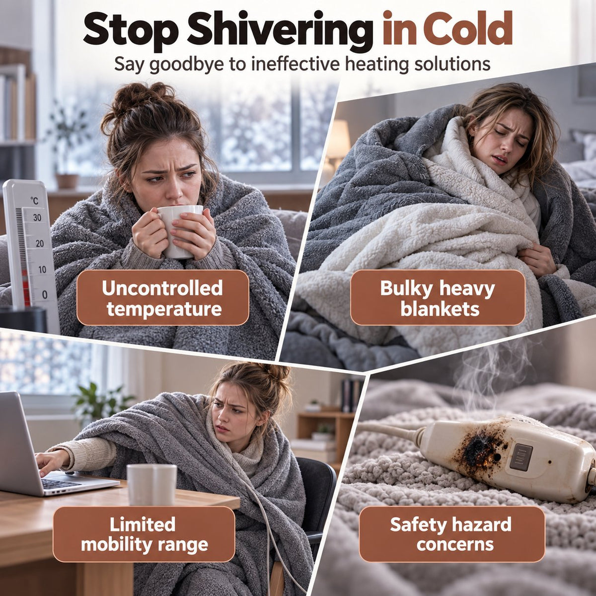 Heated blanket/shoulder wrap with USB charging and 3-level temperature control
