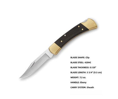 Classic Folding Hunting Knife Collection: 420HC & MagnaCut Steel Blades with Genuine Ebony & Brass/Nickel Silver Handles
