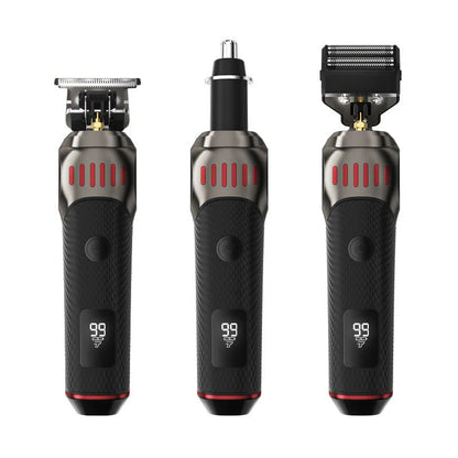 🏆3-in-1 Professional Men’s Grooming Set – T-Blade Trimmer, Foil Shaver & Nose Trimmer – With LED Display & USB Rechargeable