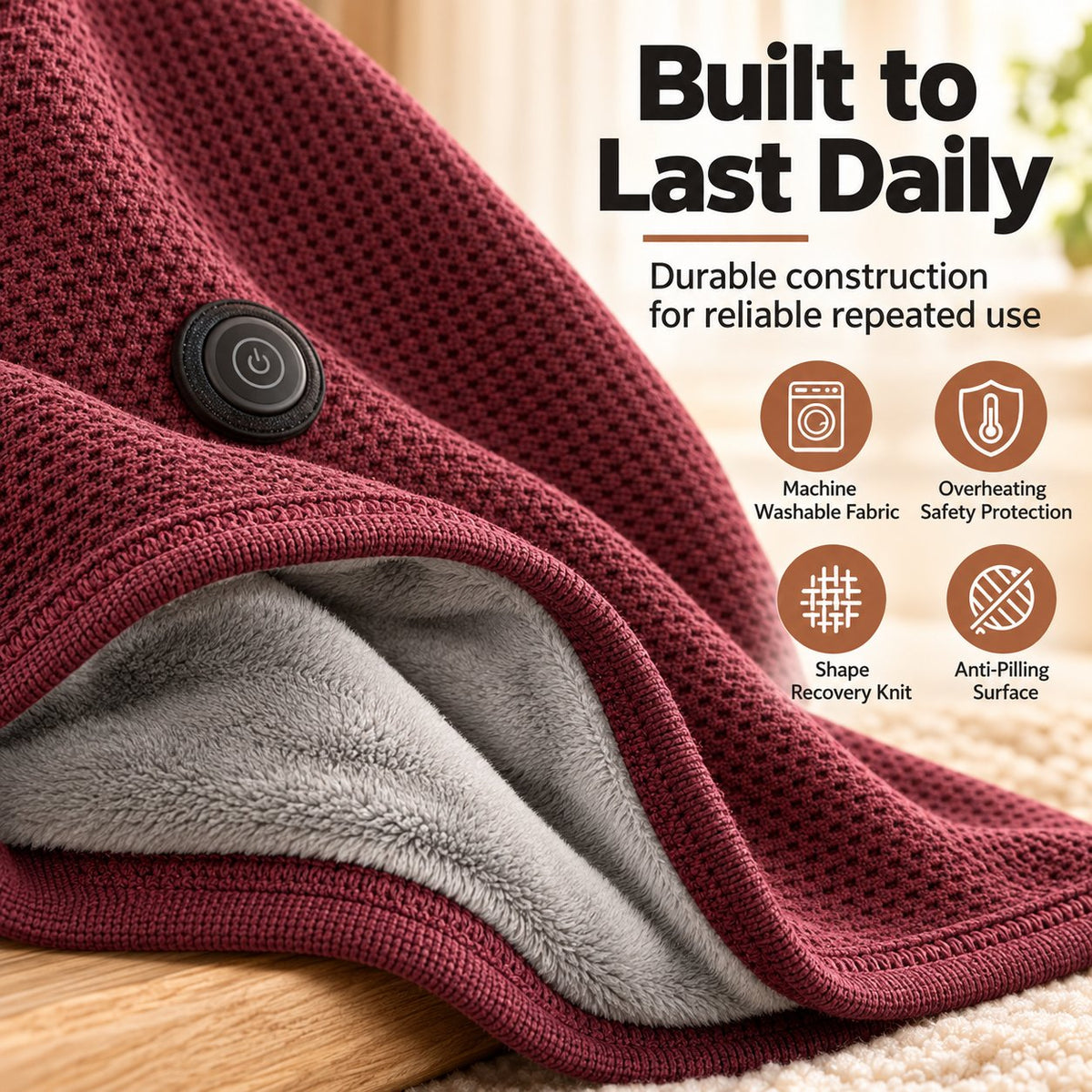 Heated blanket/shoulder wrap with USB charging and 3-level temperature control