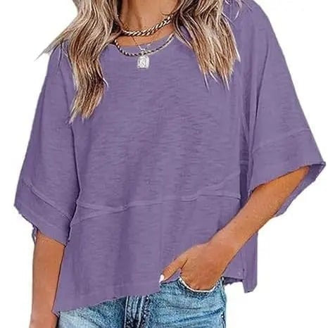 ☀️ Women's Summer Casual Crewneck Batwing Top – Loose Fit, Cute & Breezy 🌸