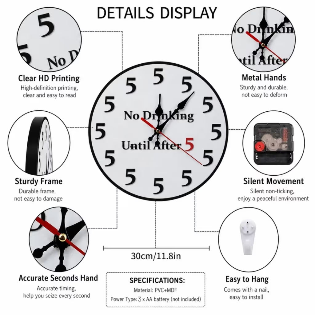 Funny "No Drinking Until After 5" Round Wall Clock