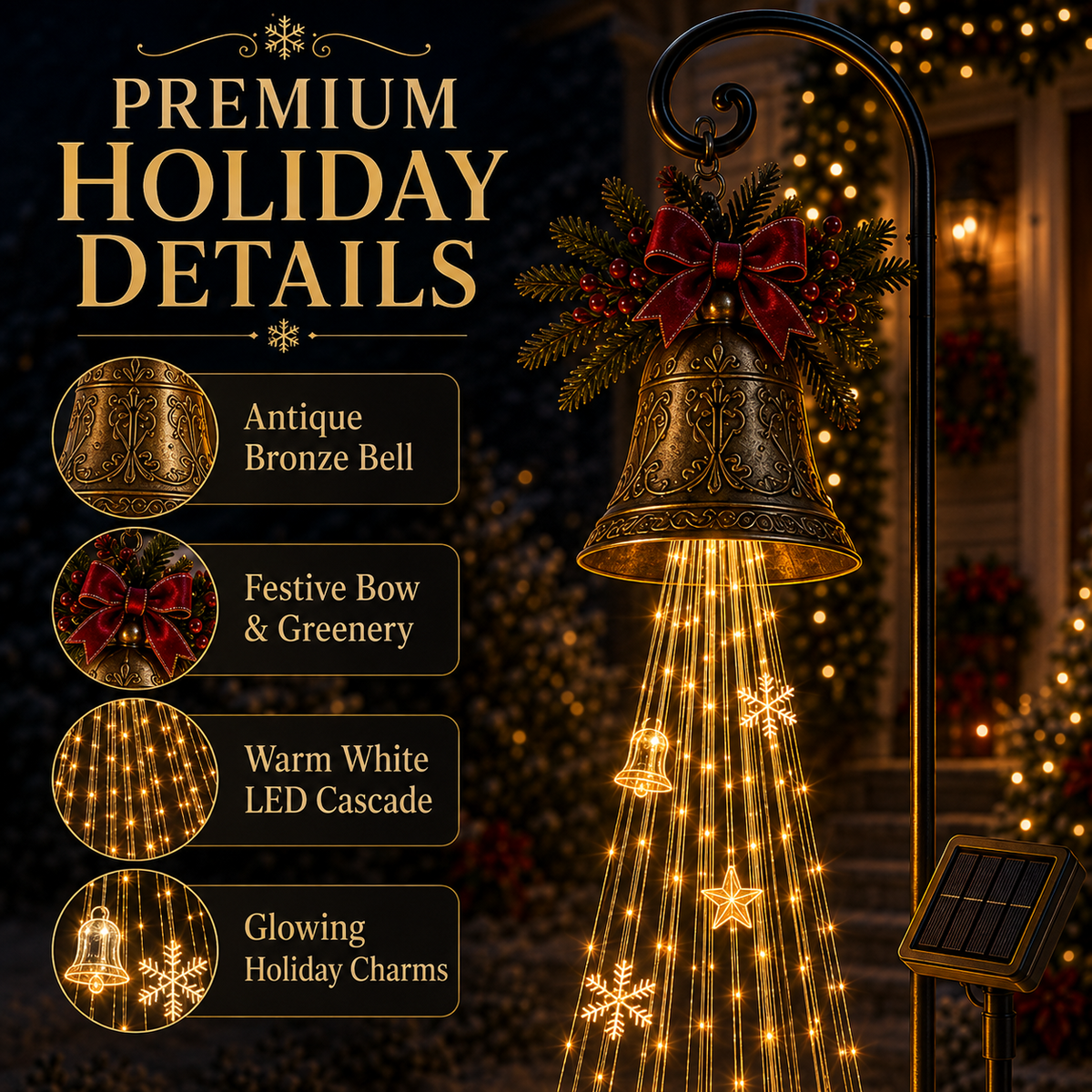 🎄🔔Christmas Bell Cascade Solar Yard Light✨
