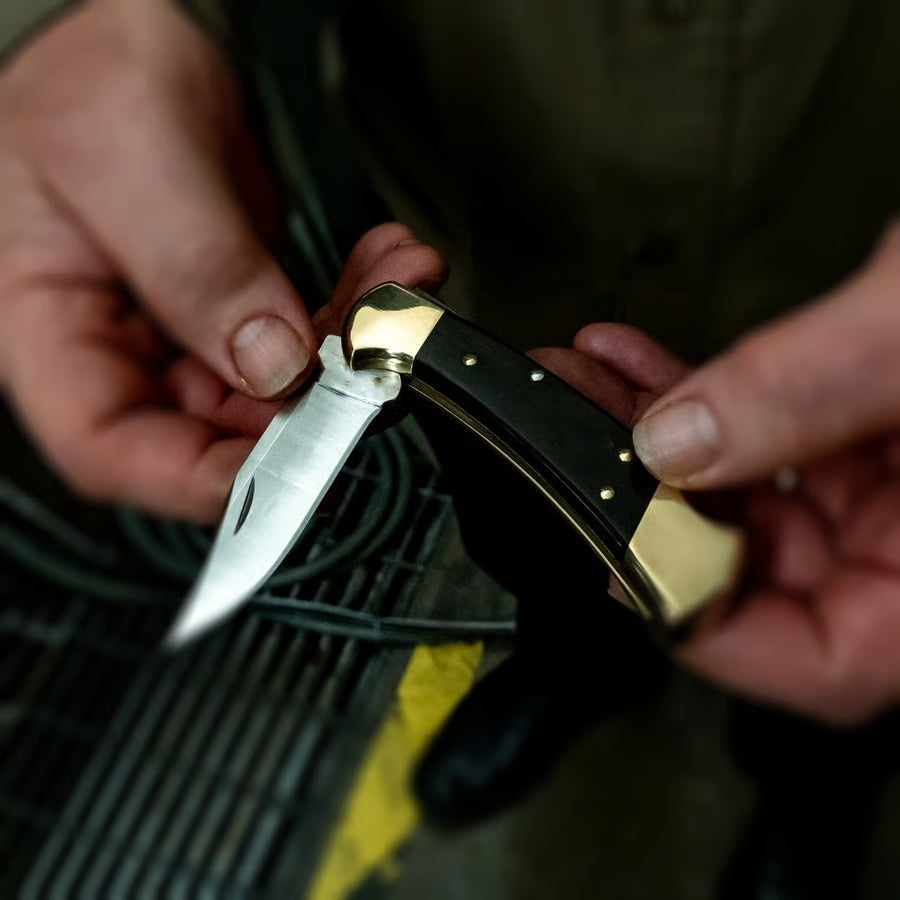 Classic Folding Hunting Knife Collection: 420HC & MagnaCut Steel Blades with Genuine Ebony & Brass/Nickel Silver Handles