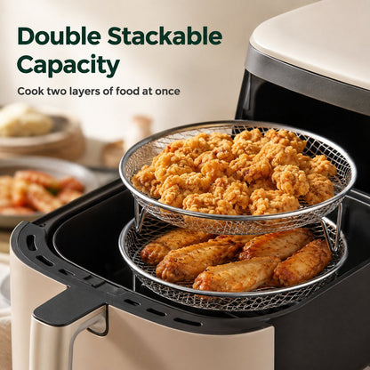 🔥Stainless steel air fryer rack with raised oil drain basket and multi-level mesh grill rack