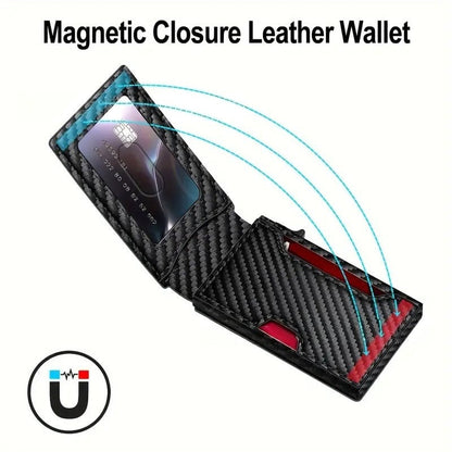 ✨Wallet - With Pop Up Aluminum Case  Slim Leather Slots Credit Card Holder RFID Blocking Bifold Minimalist Wallet