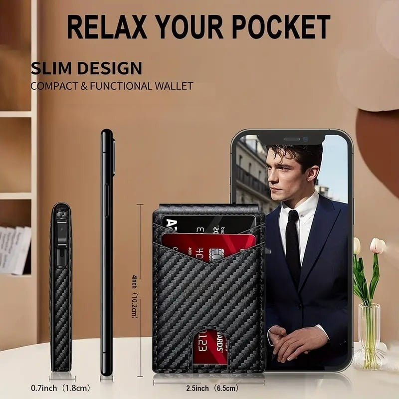 ✨Wallet - With Pop Up Aluminum Case  Slim Leather Slots Credit Card Holder RFID Blocking Bifold Minimalist Wallet