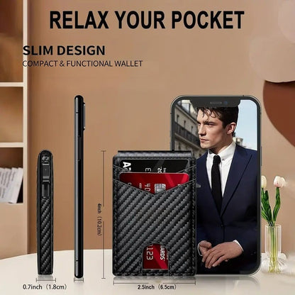✨Wallet - With Pop Up Aluminum Case  Slim Leather Slots Credit Card Holder RFID Blocking Bifold Minimalist Wallet