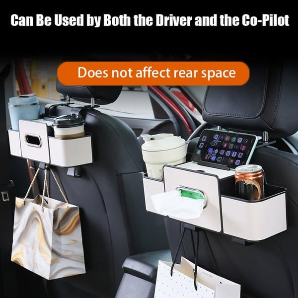 🎁Hot Sale Promotion🔥Leather and Fabric Car Organizer with Cup Holder, Tissue Box, Mobile Phone Holders