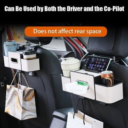 🎁Hot Sale Promotion🔥Leather and Fabric Car Organizer with Cup Holder, Tissue Box, Mobile Phone Holders