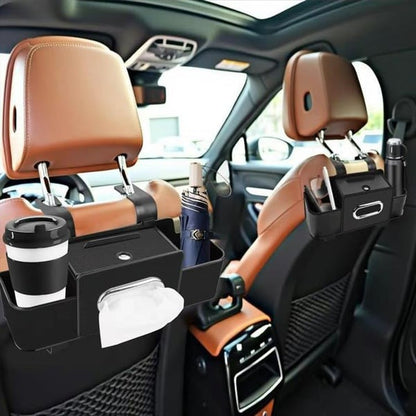 🎁Hot Sale Promotion🔥Leather and Fabric Car Organizer with Cup Holder, Tissue Box, Mobile Phone Holders