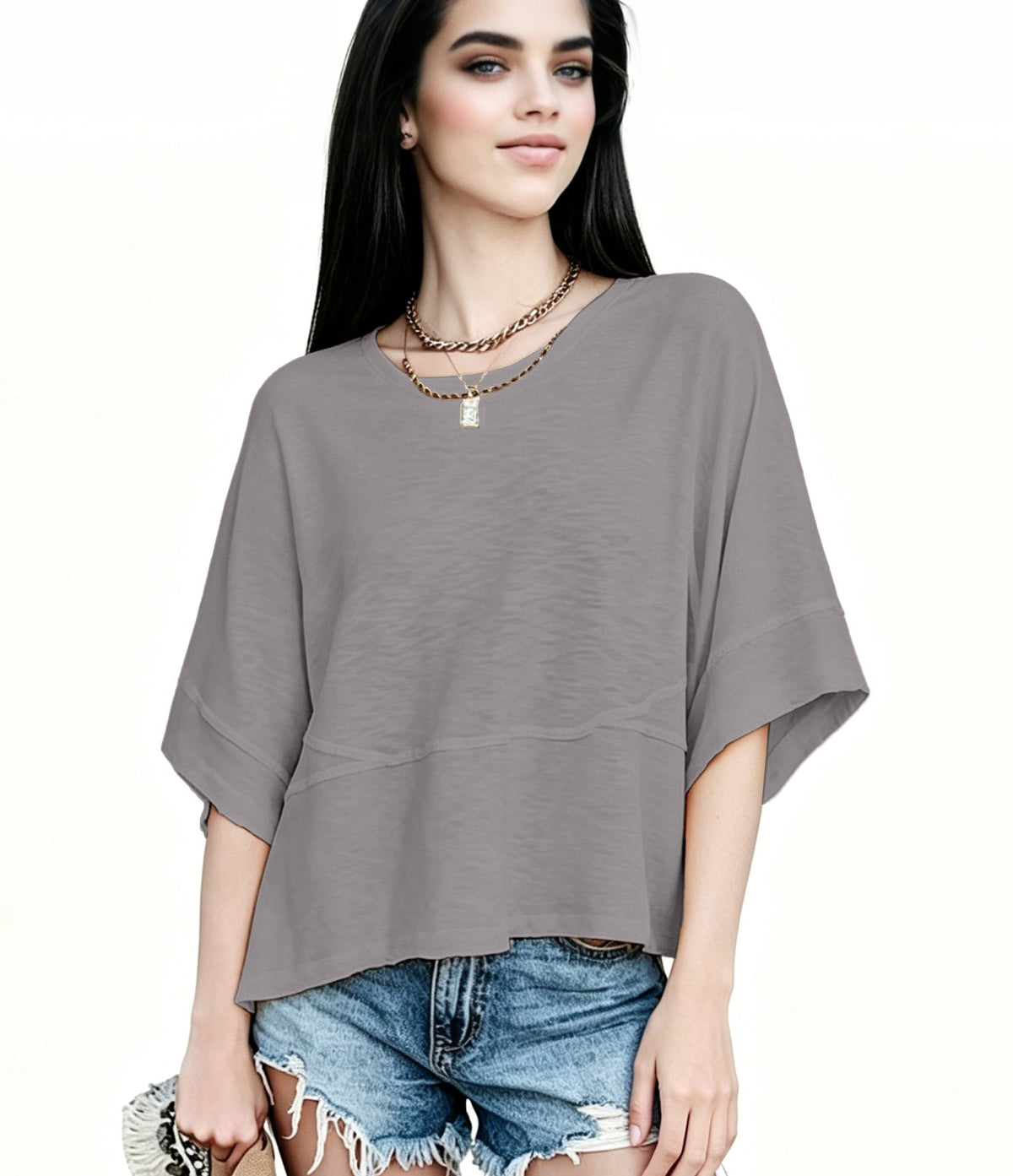 ☀️ Women's Summer Casual Crewneck Batwing Top – Loose Fit, Cute & Breezy 🌸