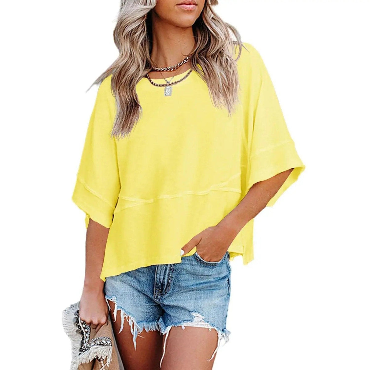 ☀️ Women's Summer Casual Crewneck Batwing Top – Loose Fit, Cute & Breezy 🌸